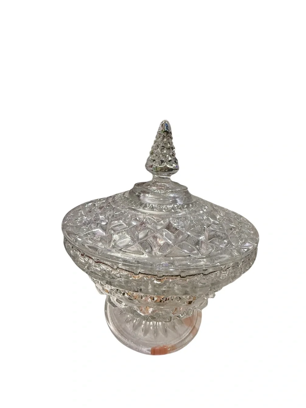 Pressed Glass Covered Compote Candy Dish - Clear